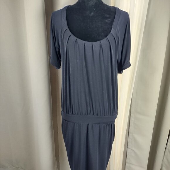 Loft Ann Taylor Navy Cowl Pleated Dress With Pockets Size Small - Picture 1 of 14